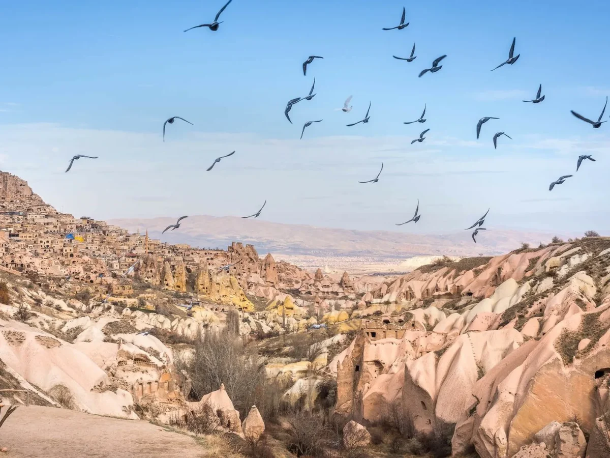 Uchisar and Pigeon Valley view in Cappadocia
