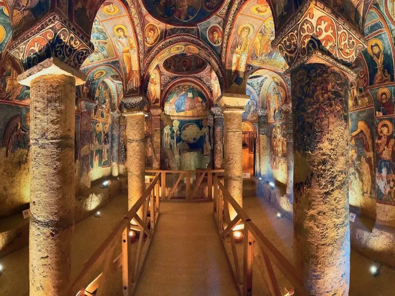 Ancient cave monastery at Goreme Open Air Museum in Cappadocia