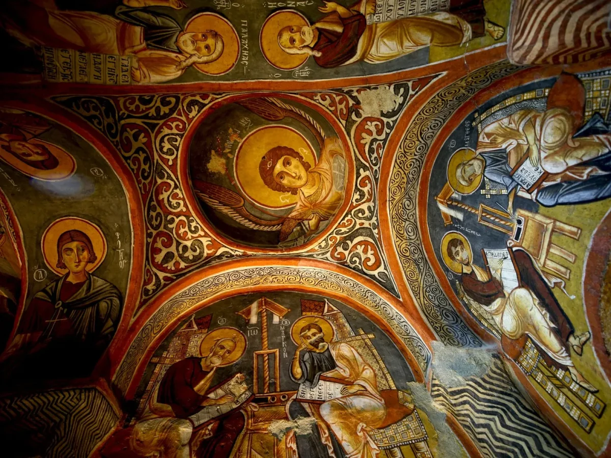 Cave churches carved into the rocks at Goreme Open Air Museum, Cappadocia