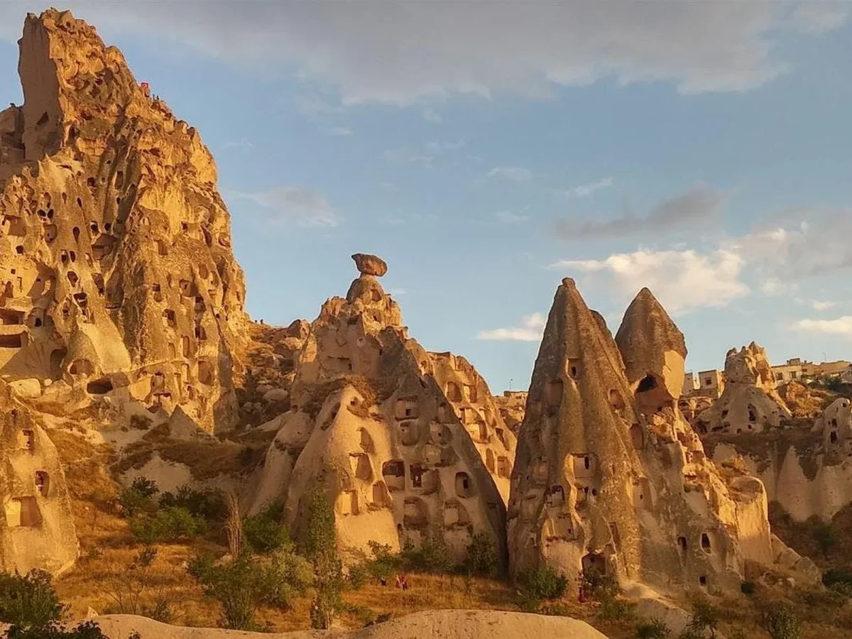 Rock-carved Uchisar Castle overlooking the valleys of Cappadocia
