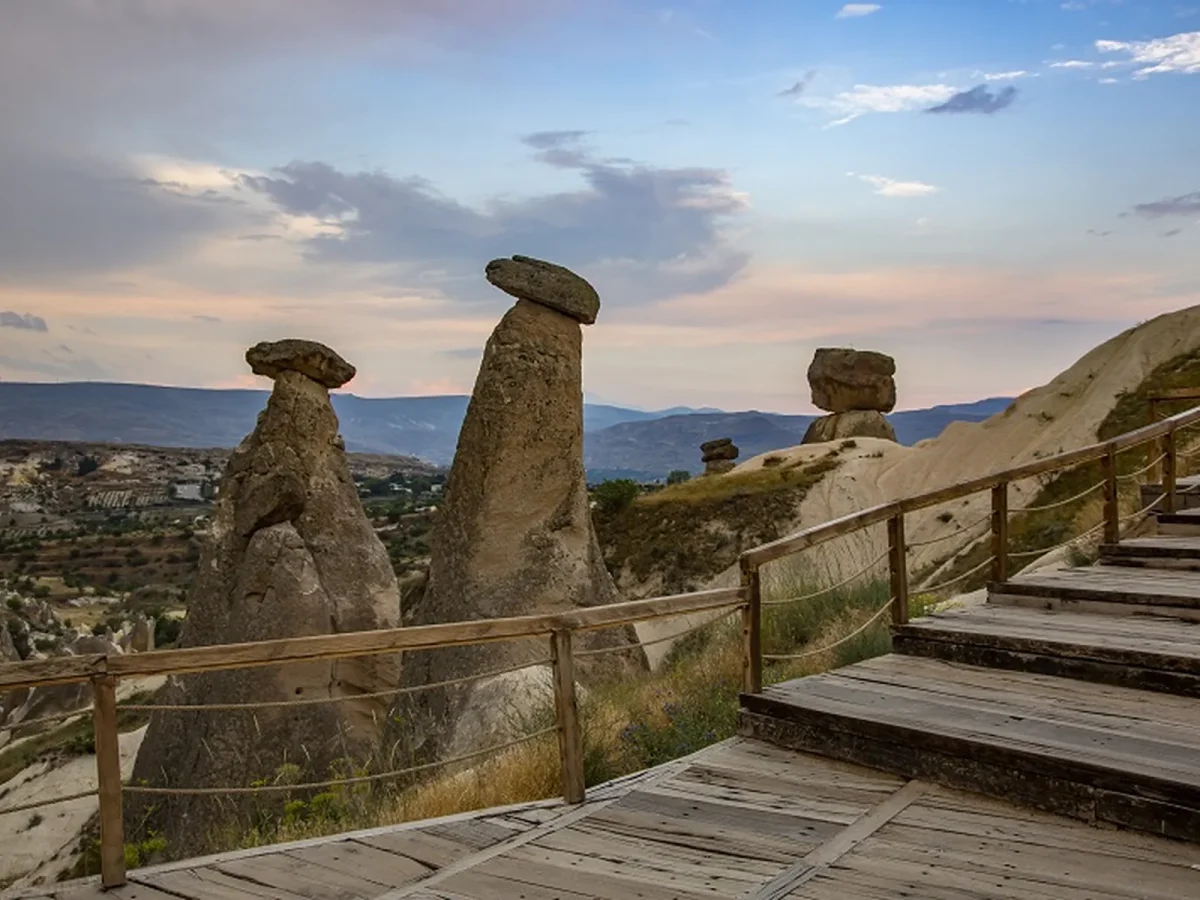 Panoramic view of the Three Beauties fairy chimneys in Cappadocia