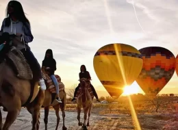 Cappadocia sunrise camel safari, hot air balloon views, unique outdoor adventures, scenic Cappadocia tours, unforgettable experiences