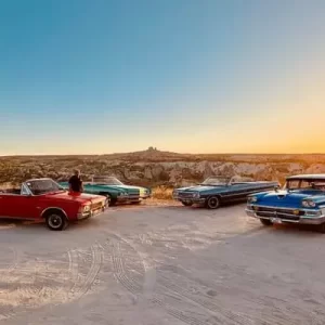Vintage car tour Cappadocia, classic car experience Cappadocia, Cappadocia retro tour, sunset vintage cars Cappadocia, unique Cappadocia tours
