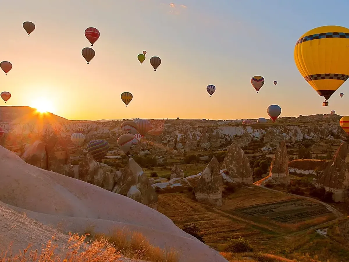 Amazing Cappadocia sunrise with hot air balloons