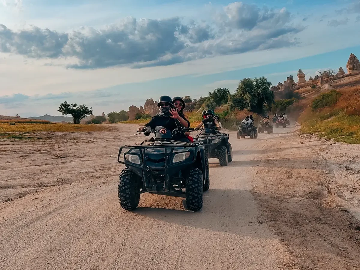 Quad bikes following an off-road trail through Cappadocia
