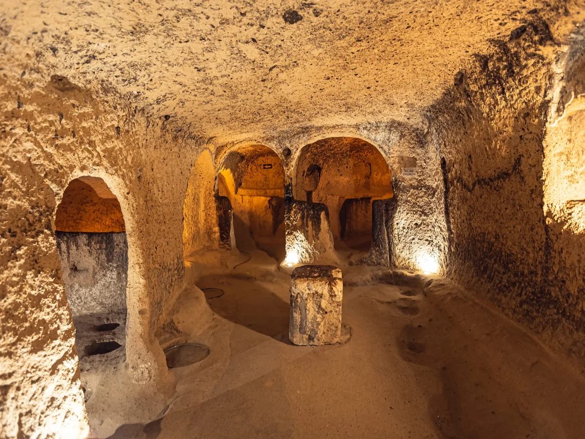 Stone tunnel inside a Cappadocia underground city