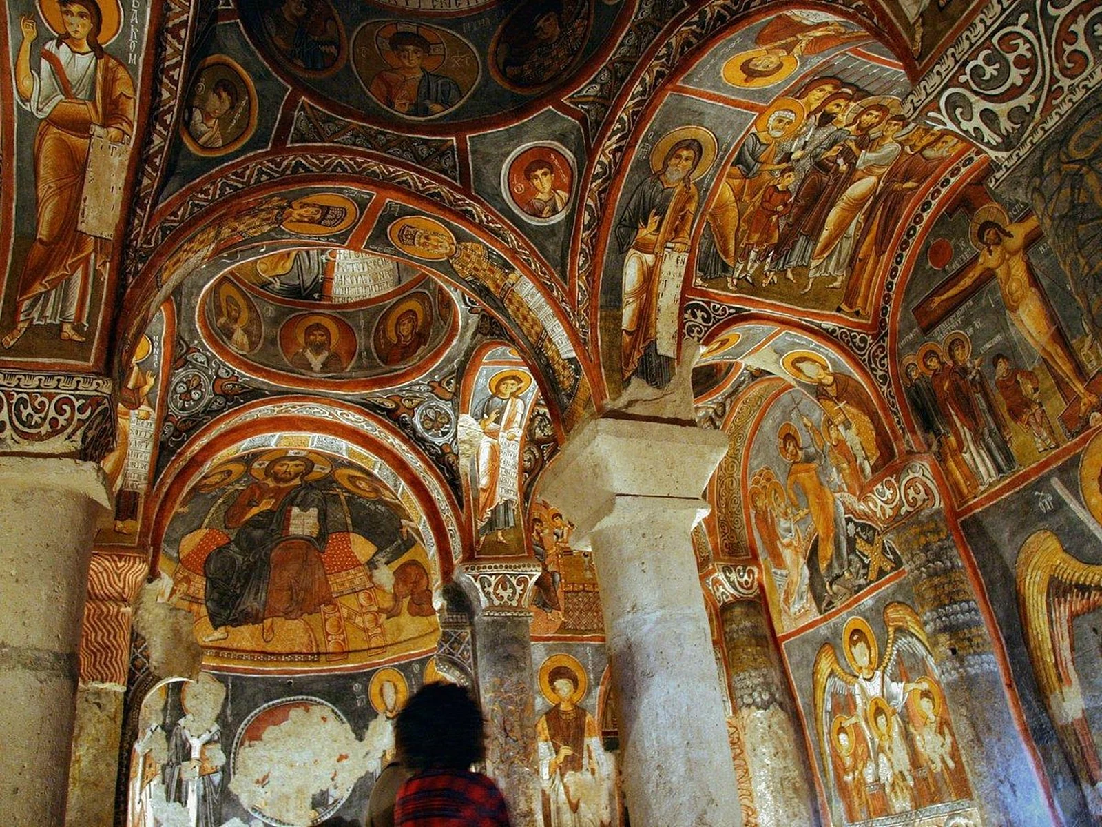 Historic frescoes inside a cave church at Goreme Open Air Museum