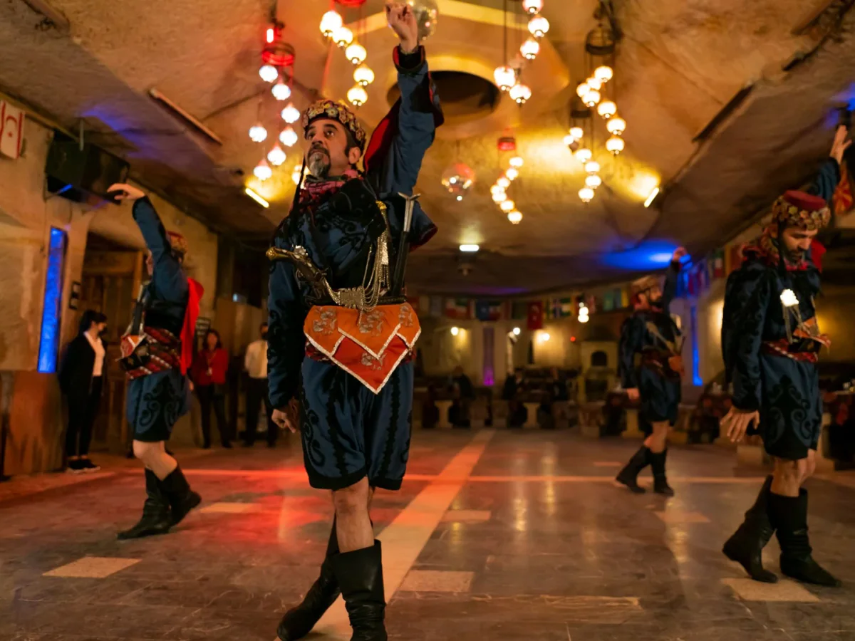 Male folk dancers performing at a Cappadocia Turkish Night Show