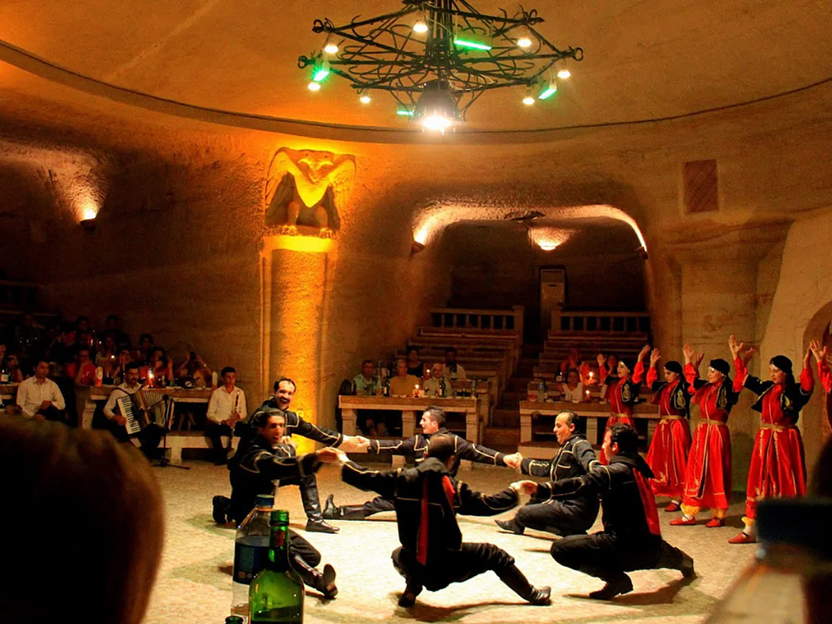 Traditional stage performance inside a Cappadocia Turkish Night venue