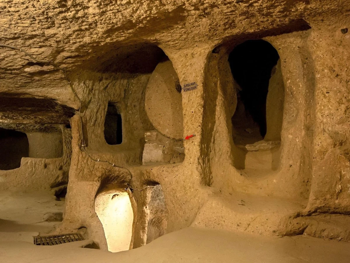 Rock-cut chamber inside Derinkuyu Underground City on a private Cappadocia Green Tour