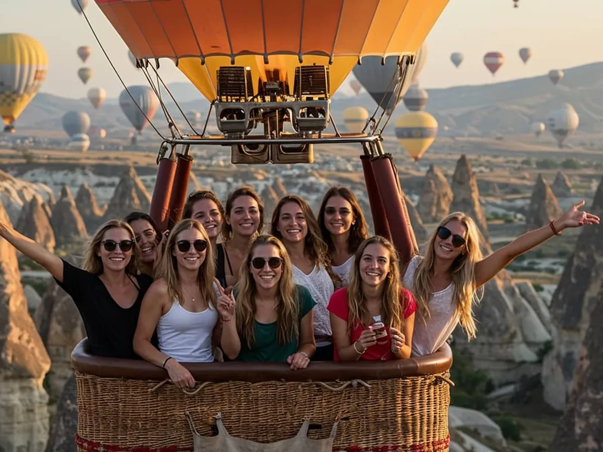 Friends enjoying amazing Cappadocia hot air balloon ride