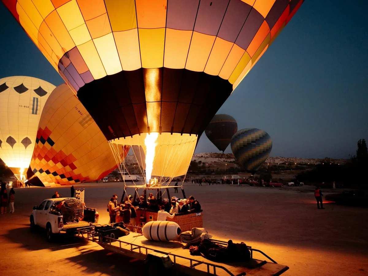 Hot air balloon burner takeoff in Cappadocia