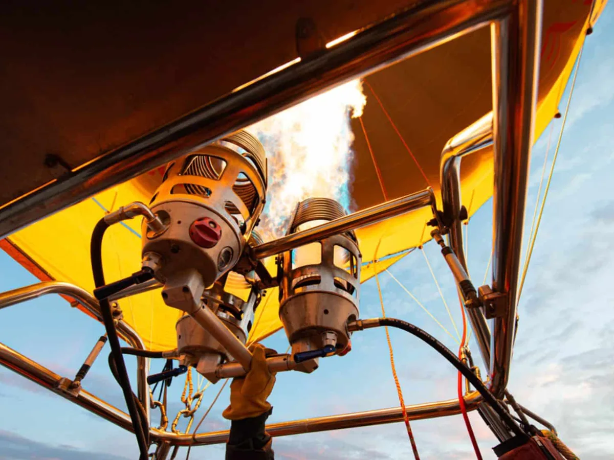 Hot air balloon burners ready for takeoff in Cappadocia