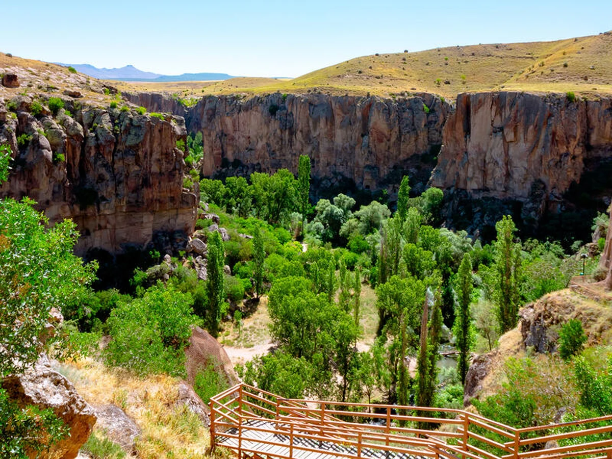 Scenic view across Ihlara Canyon and its green valley on a private Cappadocia Green Tour