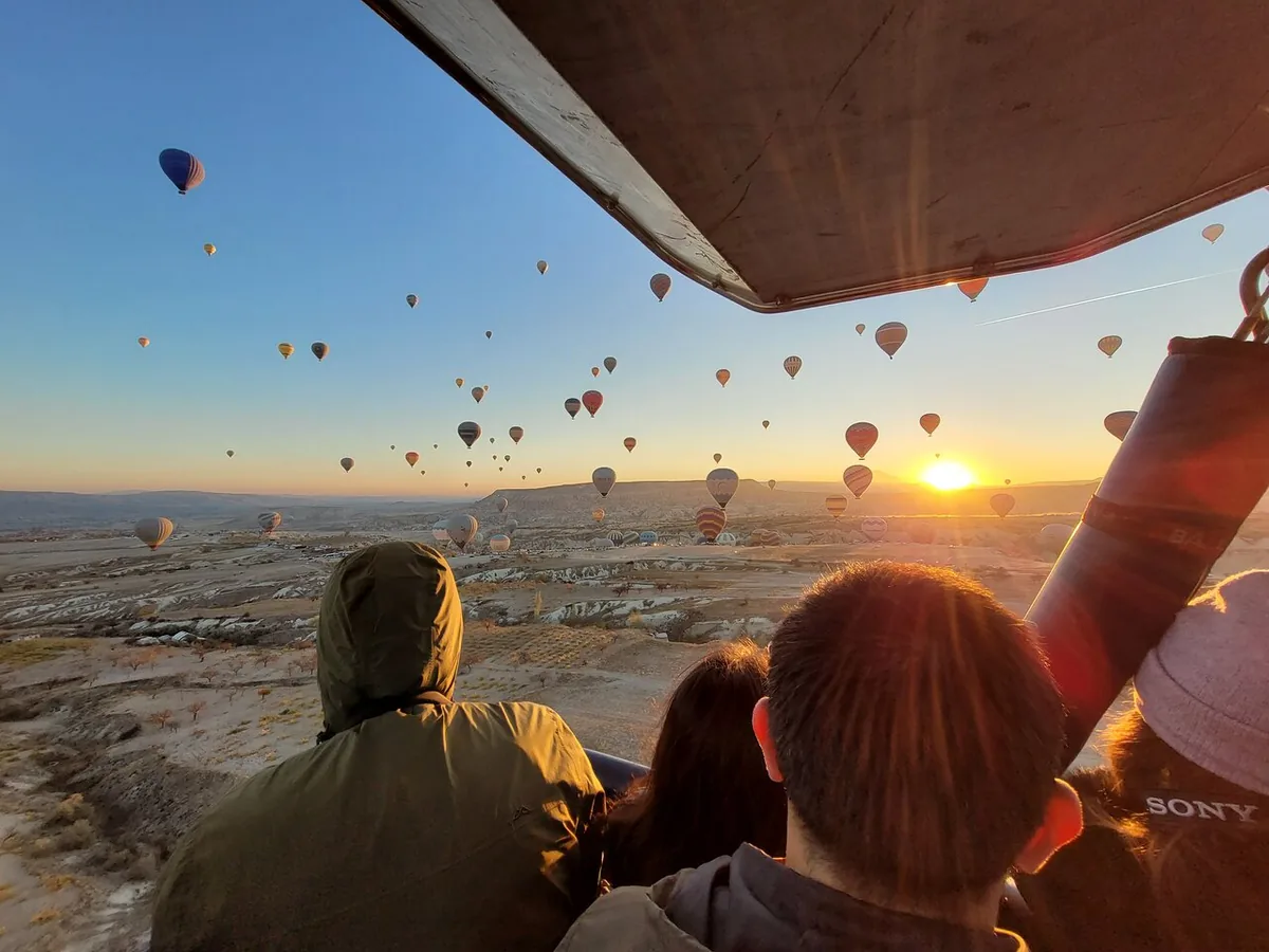 sunrise from hot air balloon flight in Cappadocia