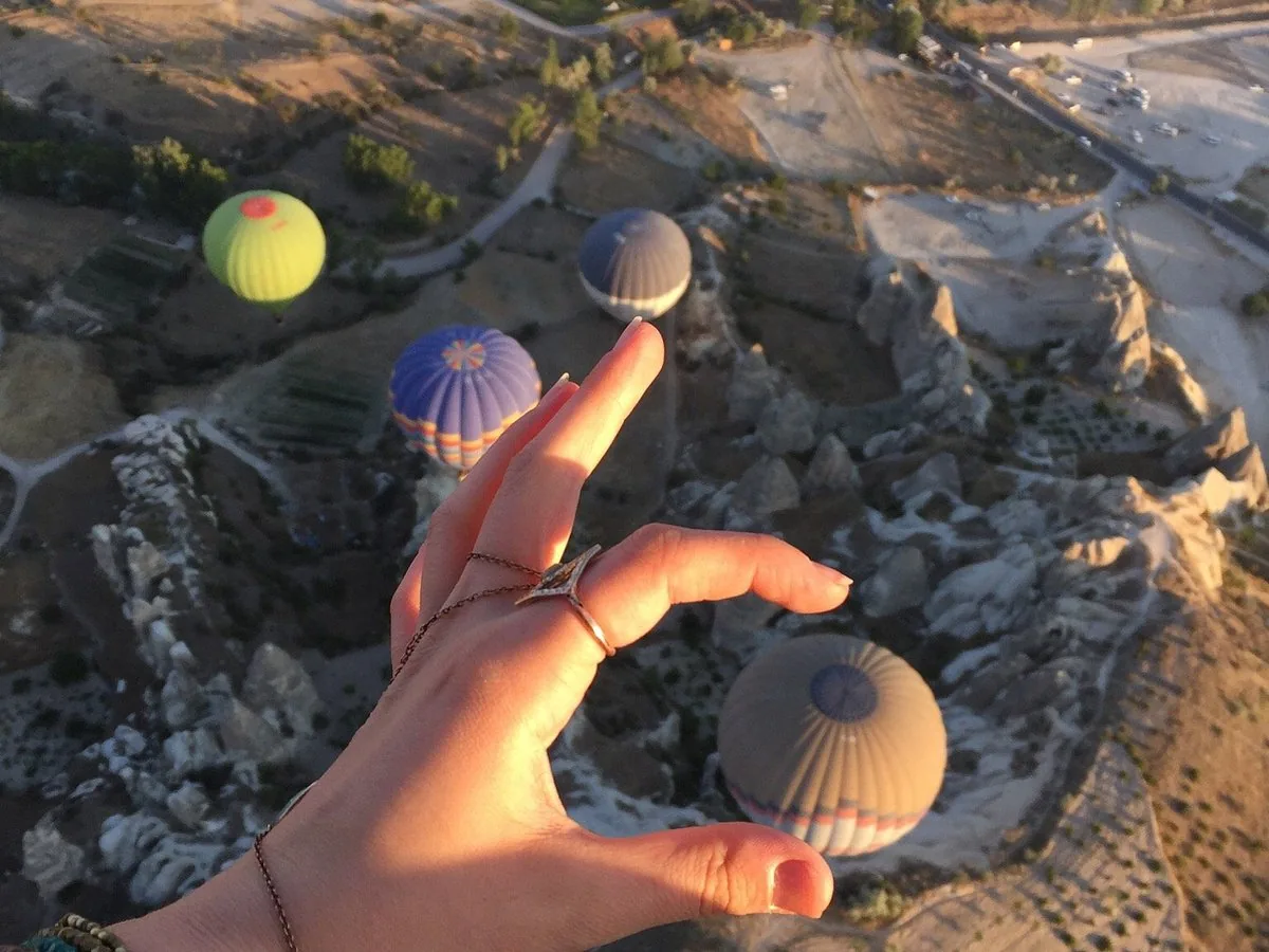 Perfect aerial view from Cappadocia hot air balloon basket