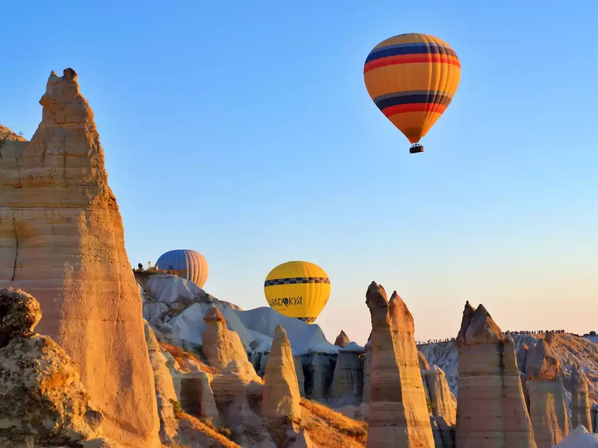 Perfect hot air balloon view among Cappadocia rock caves