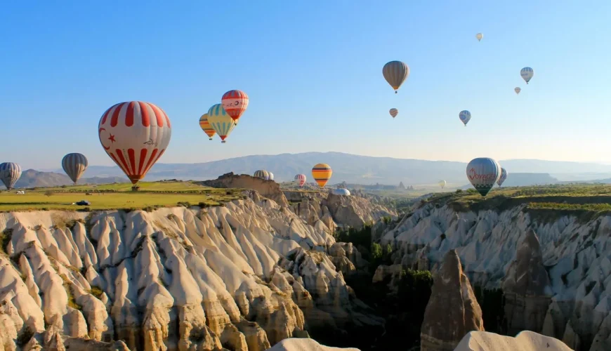 Private balloon view over Cappadocia caves