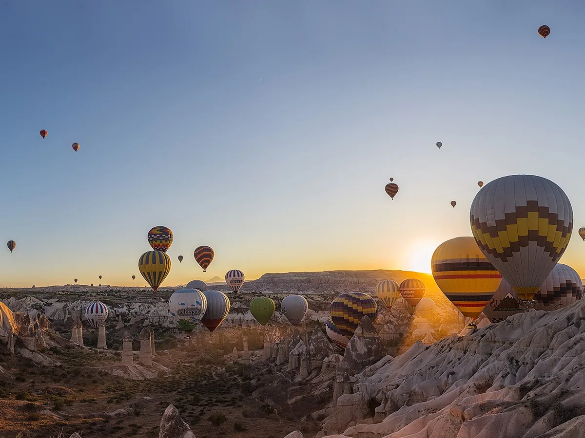 Spectacular hot air balloon morning over Cappadocia rocks