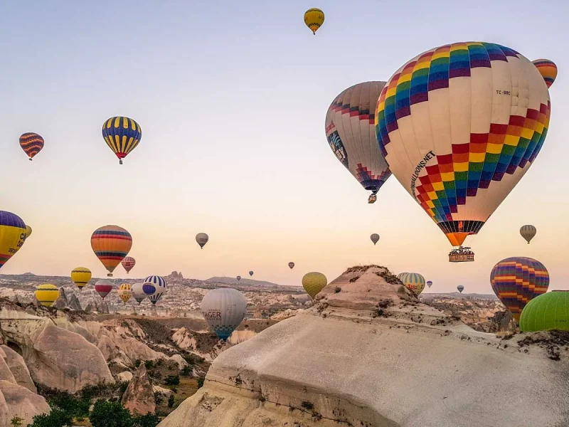 Spectacular hot air balloons over Cappadocia rocks
