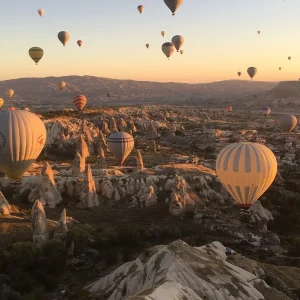 Sunrise hot air balloons over goreme in Cappadocia